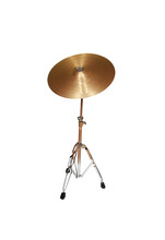 Golden Drum Cymbal On Racks Isolated On A White Background