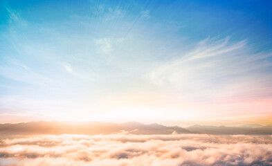 Wall Mural - celestial mountain landscape and dramatic sky sunrise background. ai yerweng, bethong, yala, thailan