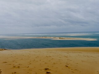 sand dunes on the beach Plage de la Corniche in the front of sandy spit Banc d'Arguin, Dune of Pilat, France