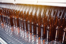 Glass Brown Beer Bottles In Industrial Bottle Washer