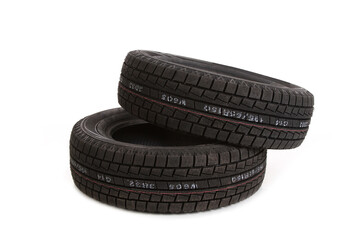 Closeup shot of car tires isolated on a white background