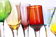 canvas print picture - Closeup shot of colorful glassware collection on a white background