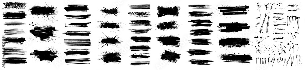 Beautiful Paintbrush vector collection. Grunge elements - Brush stroke, ink paint brush, grunge lines. Rectangle text boxes for social media and network. Vector texture dirty brushes and wide brushes - obrazy, fototapety, plakaty 