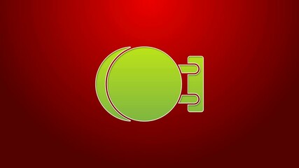 Wall Mural - Green line Signboard hanging icon isolated on red background. Suitable for advertisements bar, cafe, pub, restaurant. 4K Video motion graphic animation