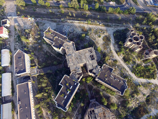 Wall Mural - Abandoned construction site of Hospital. (aerial drone image)Abandoned at 1991,during Ukrainian undependence crisis. Kiev Region,Ukraine