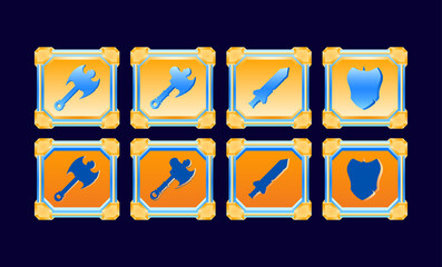 Set of game ui fantasy Golden diamond weapon fighting button for gui asset elements vector illustration