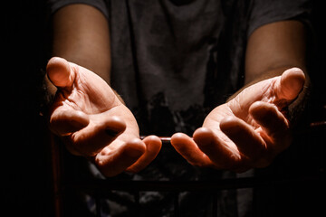 Wall Mural - Male hands with open palms.