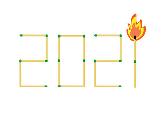 Wall Mural - Numbers from matches with a burning flame on a white background.