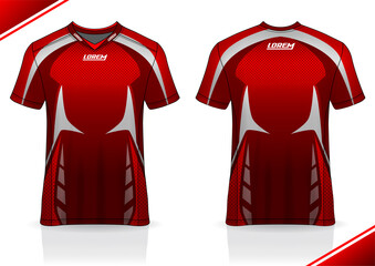 Soccer jersey mockup. t-shirt sport design template, uniform front and back view. red white color