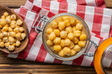 Healthy canned chickpeas in jar