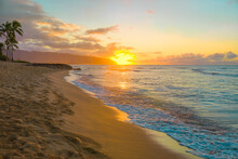 Tropical Hawaiian Sunset Or Sunrise On Beach