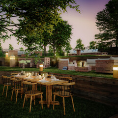 Garden Area  of Pub & Restaurant (focus) - 3d visualization