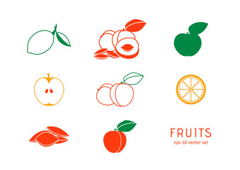 Wall Mural - Fruits vector icons set on white background.