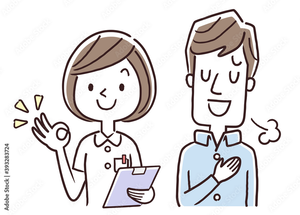 ベクターイラスト素材 看護師の女性と安心する男性 Wall Mural ケイーゴ K