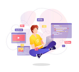 man working with laptop on the website development. website developer, web agency, programmer and co