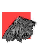 Great Head Lion Grey Illustration For T-shirt Design