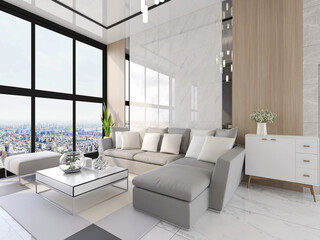 clean and tidy modern living room design, entrance with shoe cabinet, sofa, TV, table, leisure chair and other facilities