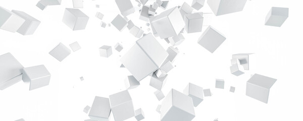 abstract flying white cubes on white background 3d render illustration