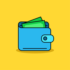 Canvas Print - Simple wallet vector illustration isolated on yellow background. Linear color style wallet icon 