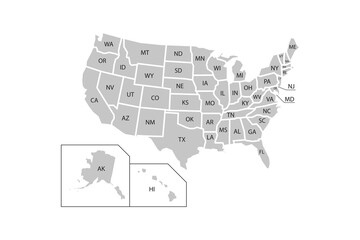 State map. USA silhouette in flat style. Vector isolated outline