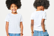 Boy's White T-shirt And Jeans In Studio