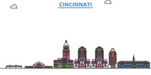 United States, Cincinnati Cityscape Line Vector. Travel Flat City Landmark, Oultine Illustration, Line World Icons