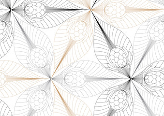 Wall Mural - linear vector pattern, repeating abstract geometry background, gray line of leaf or flower, floral. 