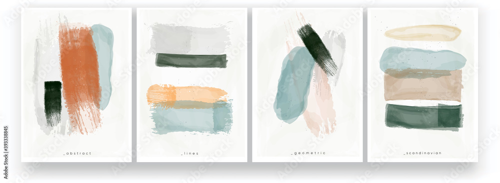 Abstract watercolor painting. Minimalistic style, pastel colors, Scandinavian style. Brush strokes and lines drawn with a brush. A set of vector illustrations.  - obrazy, fototapety, plakaty 