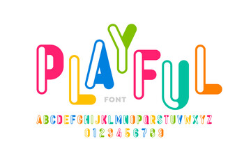 Wall Mural - Playful style font design, childish alphabet letters and numbers vector illustration