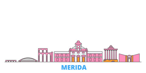 Wall Mural - Spain, Merida cityscape line vector. Travel flat city landmark, oultine illustration, line world icons