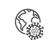 Coronavirus pandemic line icon. Covid virus sign. Global infection symbol. Quality design element. Linear style coronavirus pandemic icon. Editable stroke. Vector