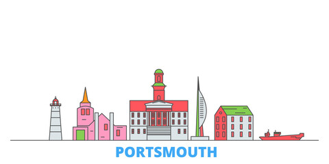 Wall Mural - United Kingdom, Portsmouth cityscape line vector. Travel flat city landmark, oultine illustration, line world icons