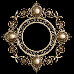 Wall Mural - Classic golden frame with ornament decor isolated on black background