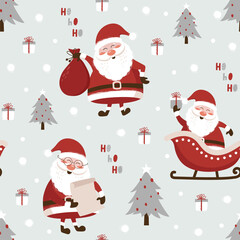 Wall Mural - christmas seamless pattern with santa. vector illustrations