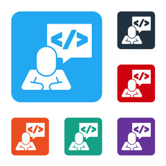 White Web design and front end development icon isolated on white background. Set icons in color square buttons. Vector.
