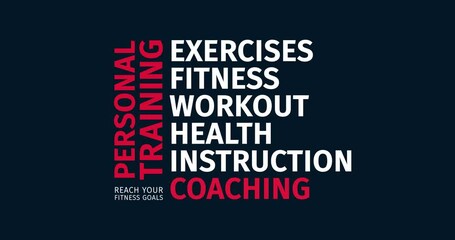 Wall Mural - Personal Trainer. Reach your fitness goals. Animated word cloud text. Kinetic typography Animation.