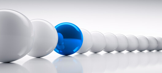 Wall Mural - blue sphere in a row of white spheres