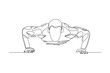 Continuous line drawing of sporty man training push up work out. One line art concept of gym fitness and healthy life style. Vector illustration