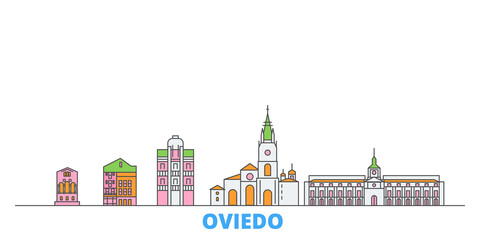 Wall Mural - Spain, Oviedo cityscape line vector. Travel flat city landmark, oultine illustration, line world icons