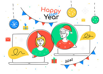 Sticker - Happy New Year 2021 - flat design style illustration