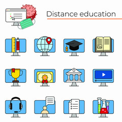 Wall Mural - Set of vector icons. Remote education. Distance learning.