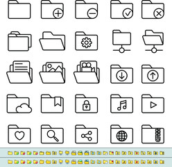Wall Mural - Linear and color icons set. Different types and types of folders