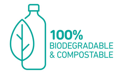 Poster - 100% bioplastic, biodegradable, compostable vector line icon