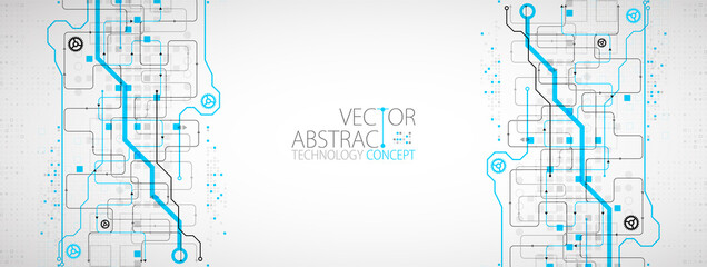 Abstract technology concept. Circuit board, high computer color background. Vector illustration with space for content, web - template, business tech presentation.