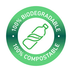 Sticker - 100% bioplastic, biodegradable, compostable vector line icon