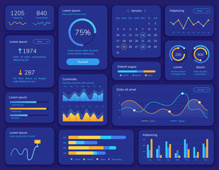 Wall Mural - hud interface. futuristic ui screen with data display, statistic graphs, menu and calendar. dashboar