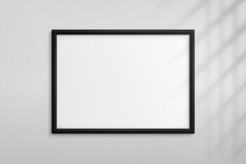 Wall Mural - mockup black frame photo. shadow on wall. mock up artwork picture framed. horizontal boarder. empty 