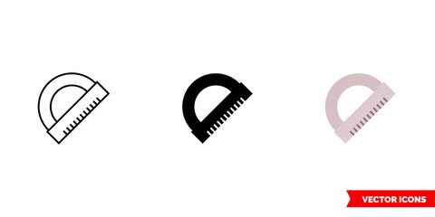 Protractor icon of 3 types color, black and white, outline. Isolated vector sign symbol.