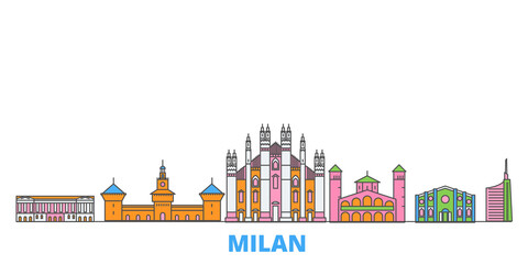 Italy, Milan cityscape line vector. Travel flat city landmark, oultine illustration, line world icons