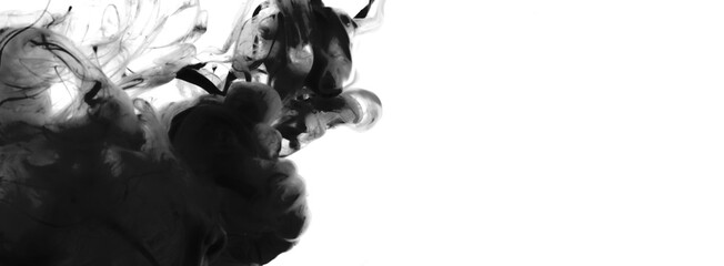 Wall Mural - black and white abstract horizontal long background. acrylic colors and ink in water.